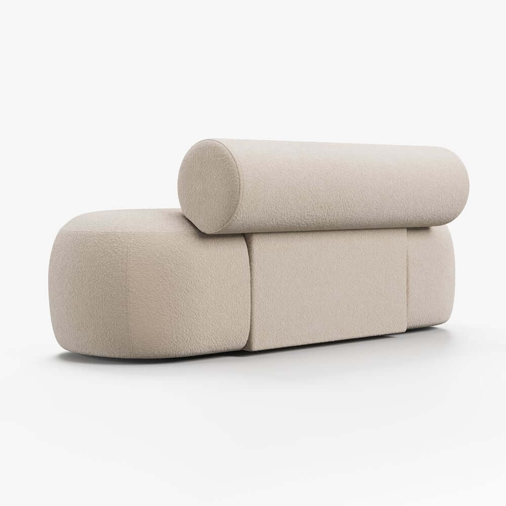 Modern Boucle Upholstered Bedroom Bench with Bolster Backrest