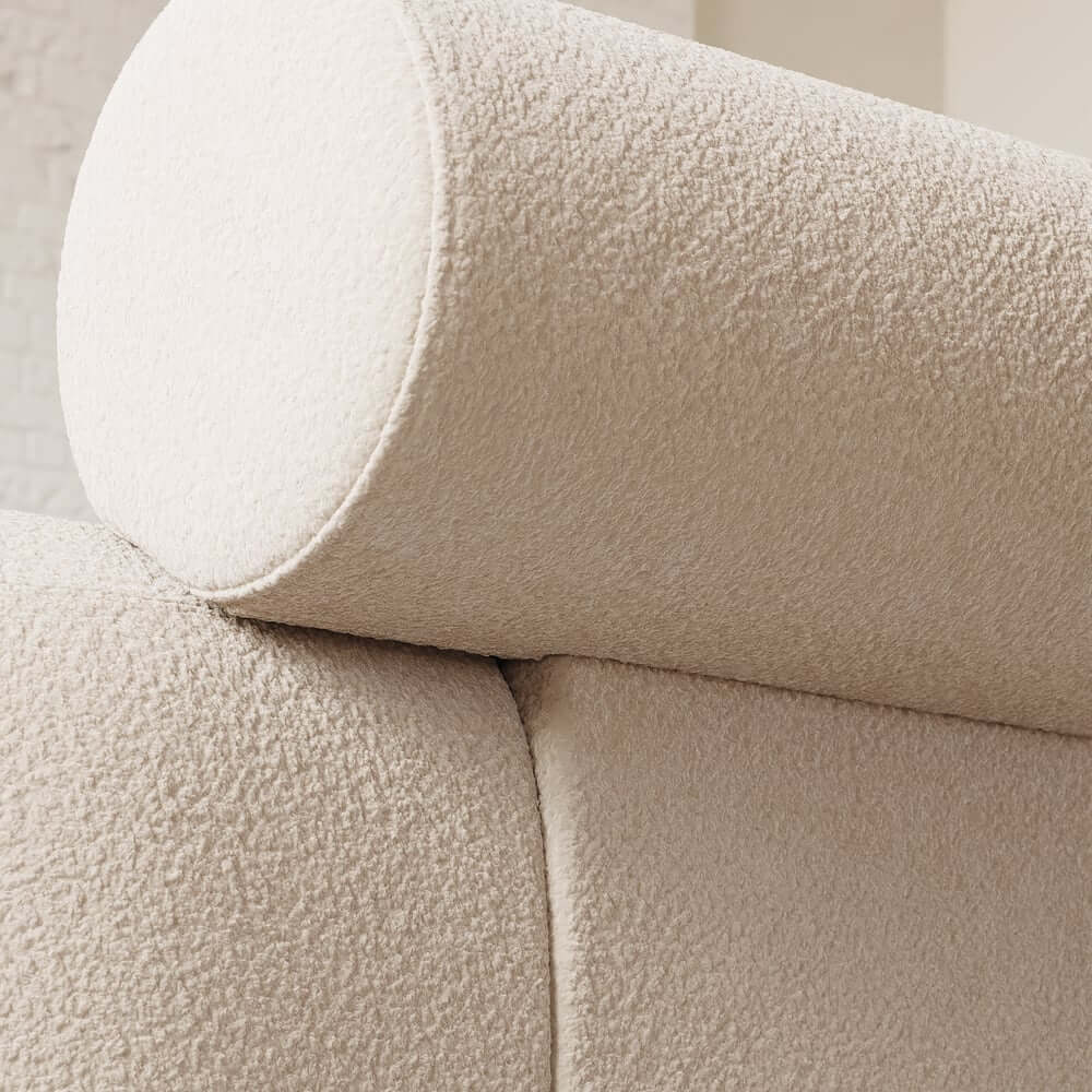 Modern Boucle Upholstered Bedroom Bench with Bolster Backrest