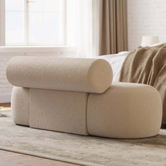 Modern Boucle Upholstered Bedroom Bench with Bolster Backrest