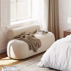 Modern Boucle Upholstered Bedroom Bench with Bolster Backrest