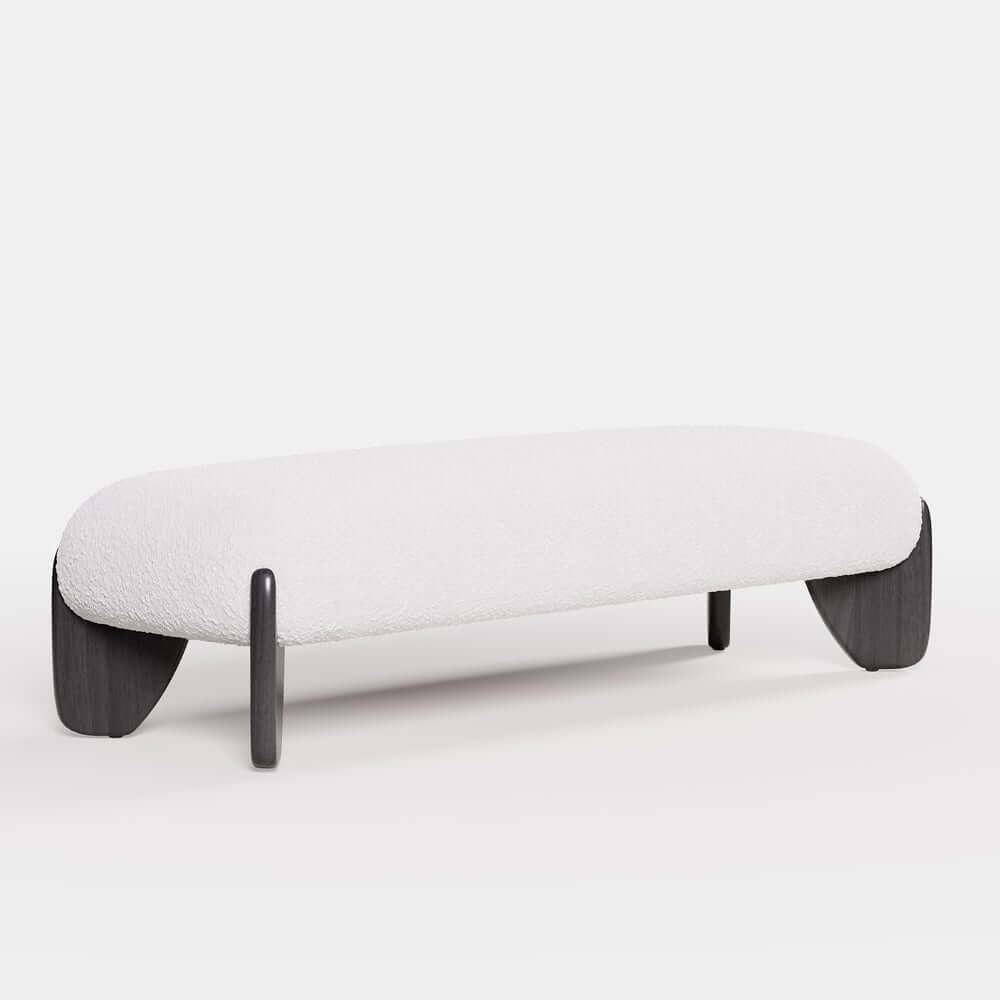 Modern Boucle Upholstered Bedroom Bench with Turned Wood Legs