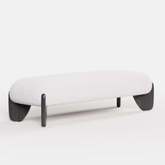 Modern Boucle Upholstered Bedroom Bench with Turned Wood Legs