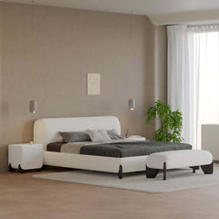 Modern Boucle Upholstered Bedroom Bench with Turned Wood Legs