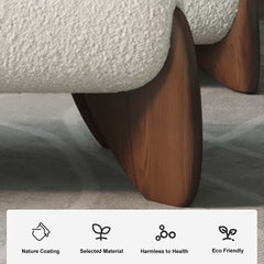 Modern Boucle Upholstered Bedroom Bench with Turned Wood Legs