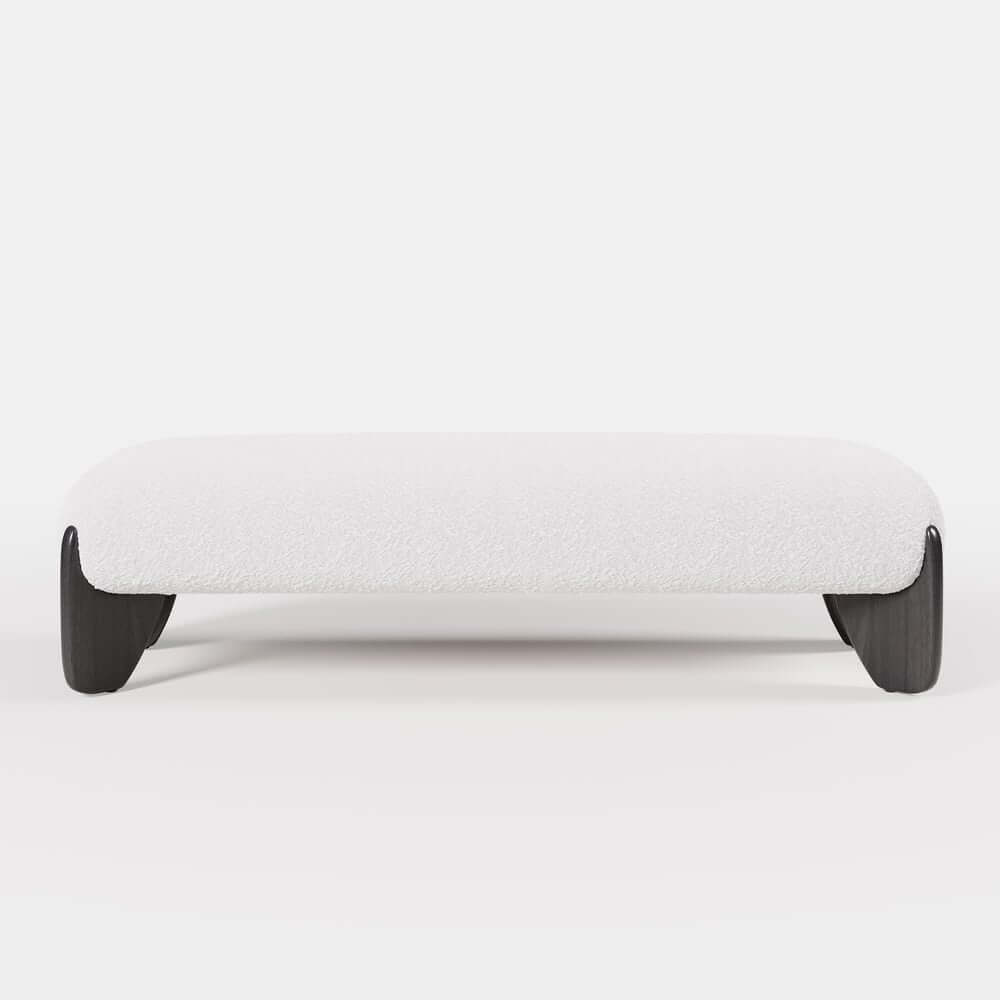 Modern Boucle Upholstered Bedroom Bench with Turned Wood Legs