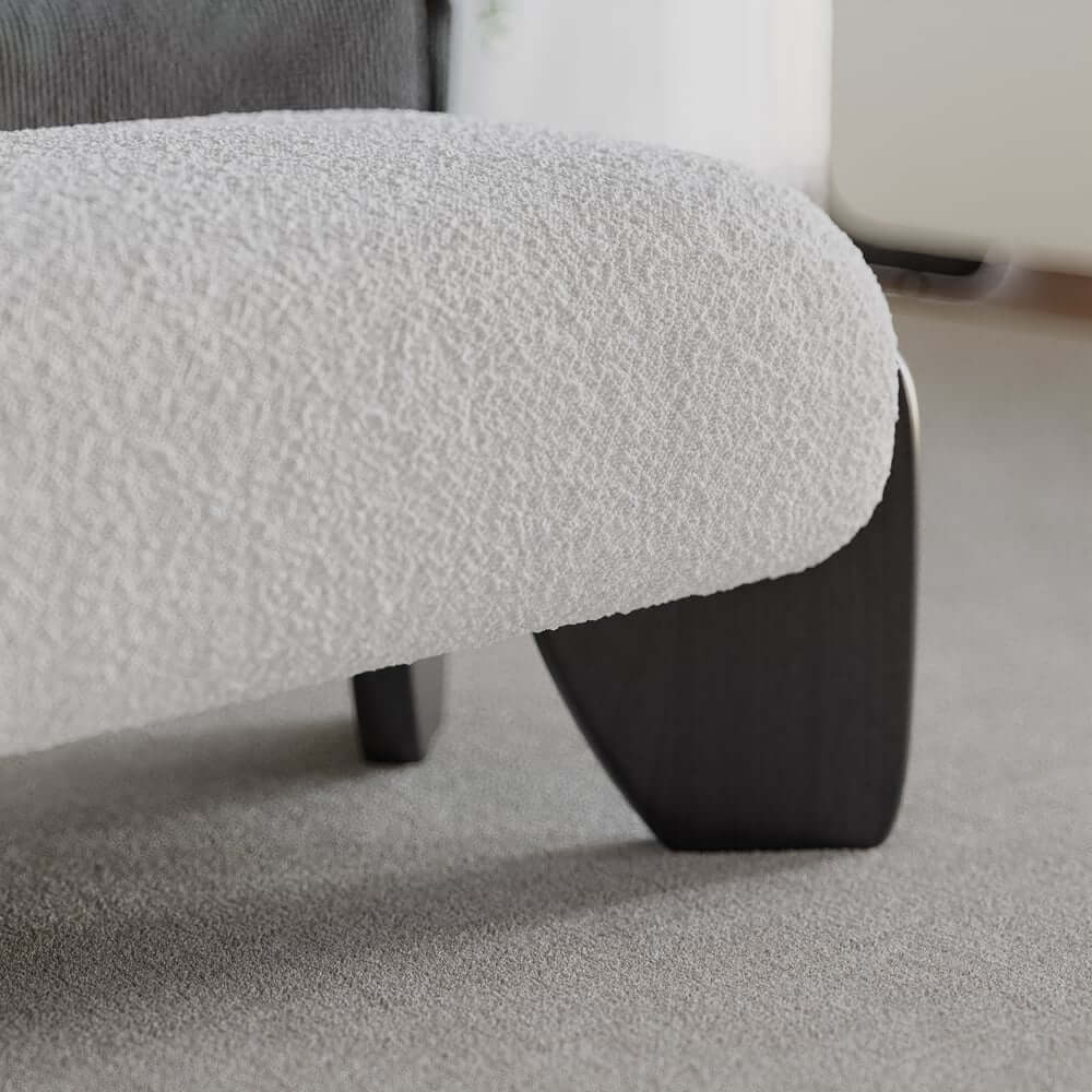 Modern Boucle Upholstered Bedroom Bench with Turned Wood Legs