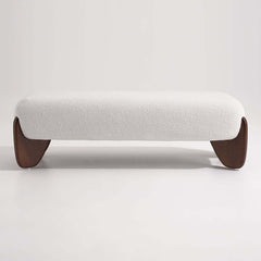 Modern Boucle Upholstered Bedroom Bench with Turned Wood Legs