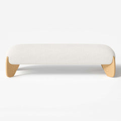 Modern Boucle Upholstered Bedroom Bench with Turned Wood Legs