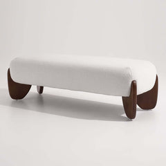 Modern Boucle Upholstered Bedroom Bench with Turned Wood Legs