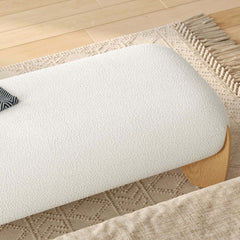 Modern Boucle Upholstered Bedroom Bench with Turned Wood Legs