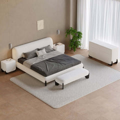 Modern Boucle Upholstered Bedroom Bench with Turned Wood Legs