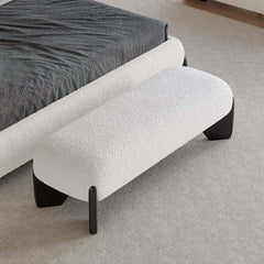 Modern Boucle Upholstered Bedroom Bench with Turned Wood Legs