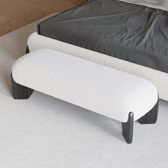Modern Boucle Upholstered Bedroom Bench with Turned Wood Legs