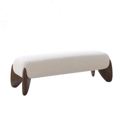 Modern Boucle Upholstered Bedroom Bench with Turned Wood Legs