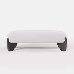 Modern Boucle Upholstered Bedroom Bench with Turned Wood Legs