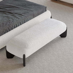 Modern Boucle Upholstered Bedroom Bench with Turned Wood Legs