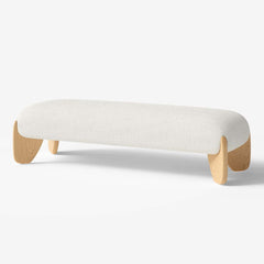 Modern Boucle Upholstered Bedroom Bench with Turned Wood Legs