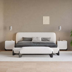 Modern Boucle Upholstered Bedroom Bench with Turned Wood Legs
