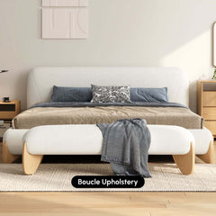 Modern Boucle Upholstered Bedroom Bench with Turned Wood Legs