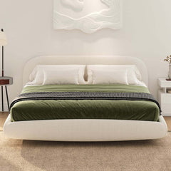 Modern Boucle Upholstered King Bed with LED Lights
