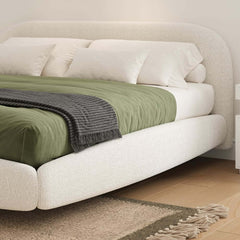 Modern Boucle Upholstered King Bed with LED Lights