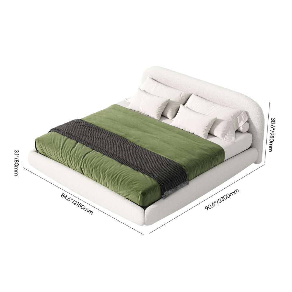 Modern Boucle Upholstered King Bed with LED Lights Dimensions