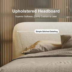 Modern Boucle Upholstered King Bed with Solid Wood Frame
