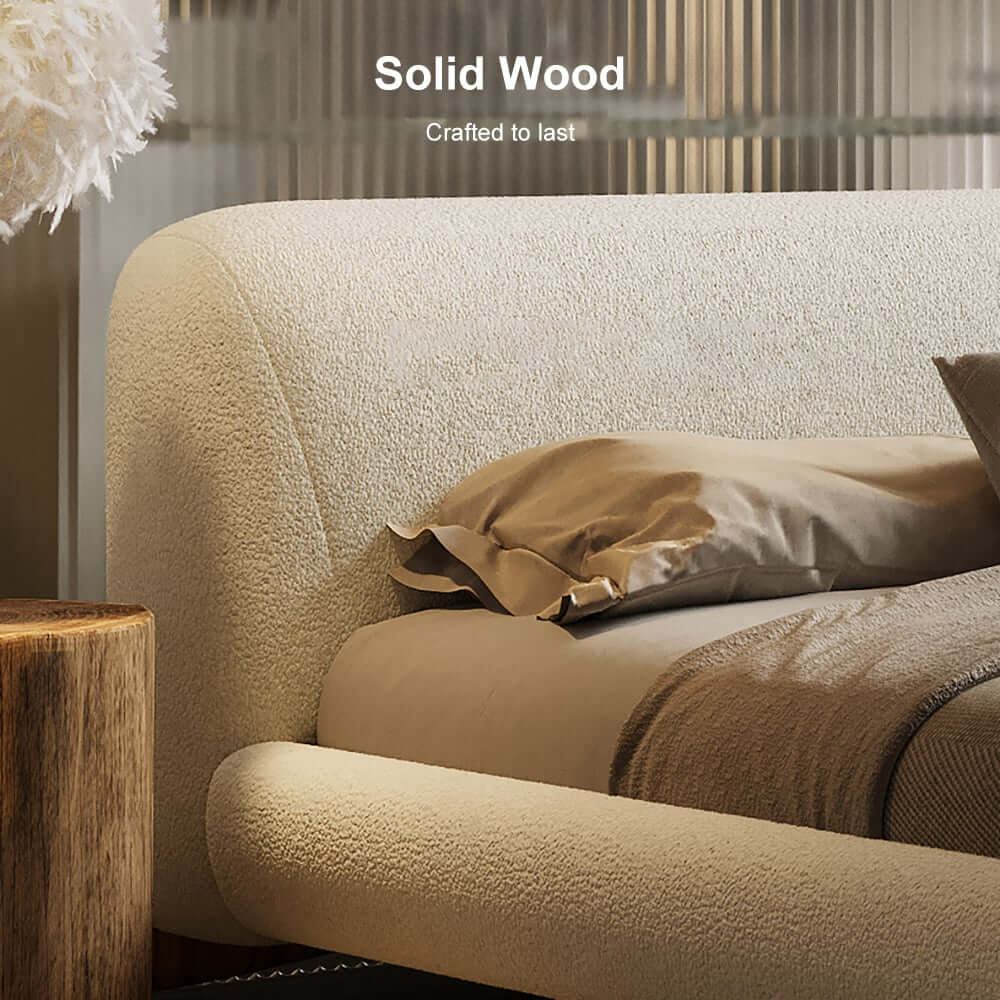 Modern Boucle Upholstered King Bed with Solid Wood Frame