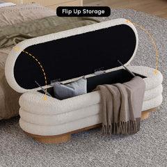 Modern Boucle Upholstered Storage Bench with Flip-Top Design