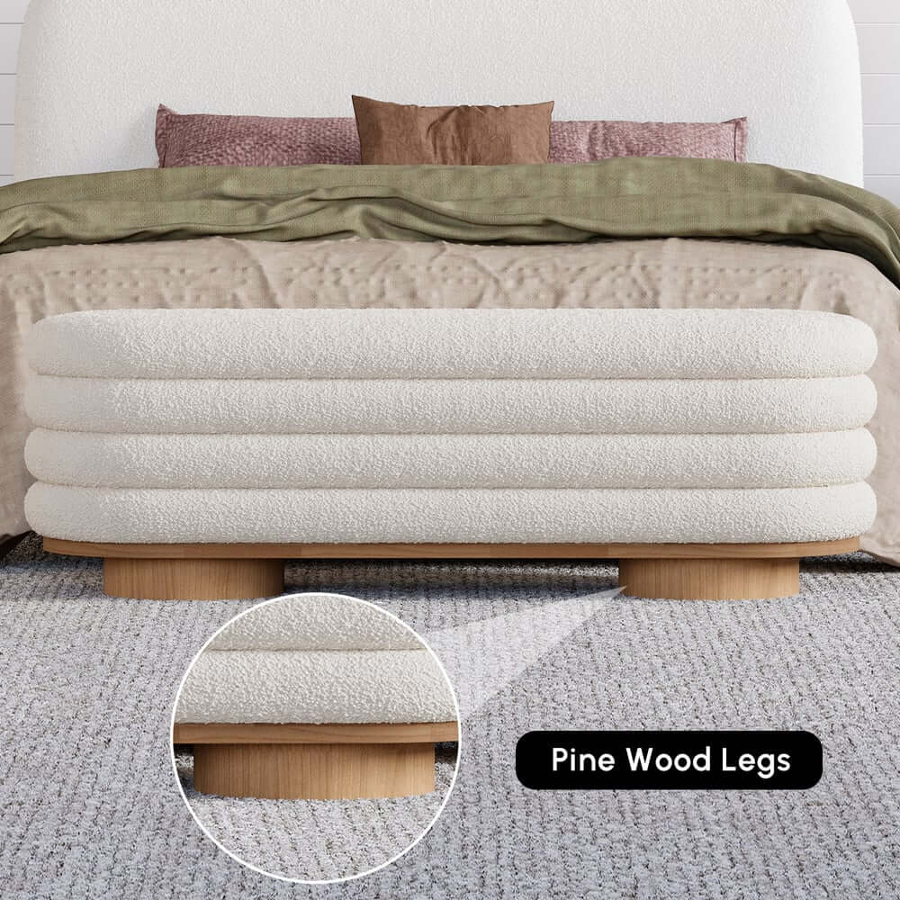 Modern Boucle Upholstered Storage Bench with Flip-Top Design