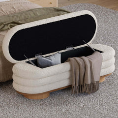 Modern Boucle Upholstered Storage Bench with Flip-Top Design