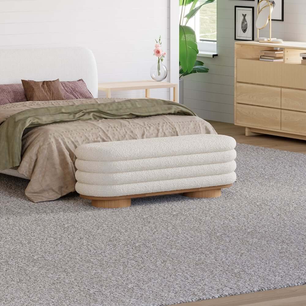 Modern Boucle Upholstered Storage Bench with Flip-Top Design