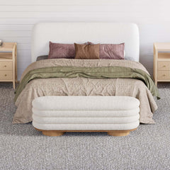 Modern Boucle Upholstered Storage Bench with Flip-Top Design