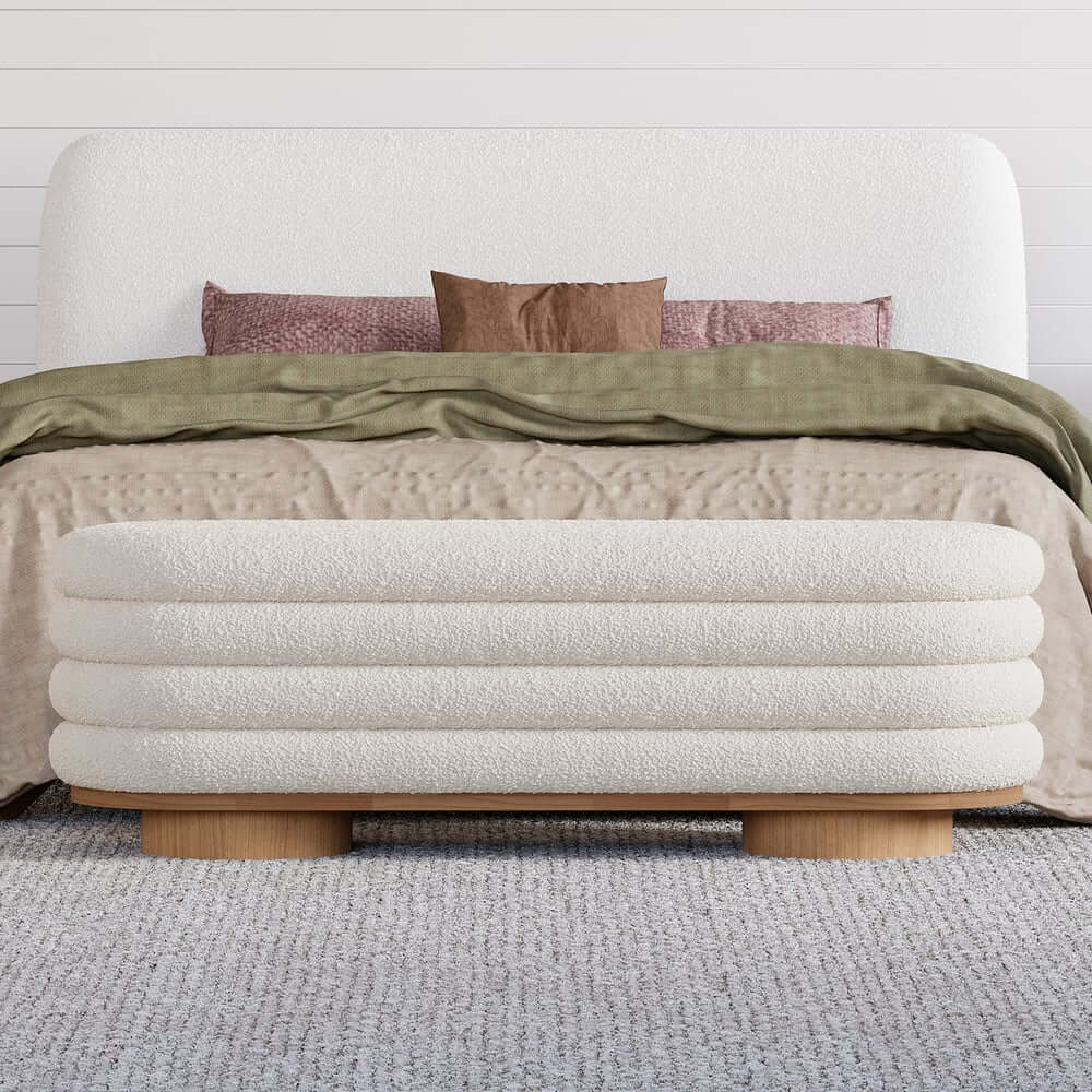 Modern Boucle Upholstered Storage Bench with Flip-Top Design