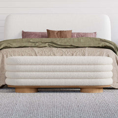 Modern Boucle Upholstered Storage Bench with Flip-Top Design