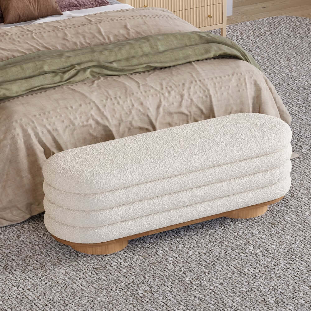 Modern Boucle Upholstered Storage Bench with Flip-Top Design