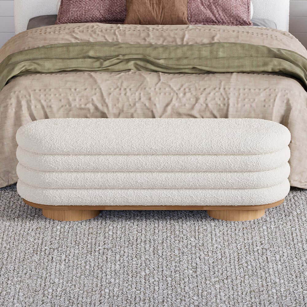 Modern Boucle Upholstered Storage Bench with Flip-Top Design