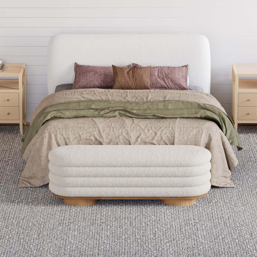 Modern Boucle Upholstered Storage Bench with Flip-Top Design