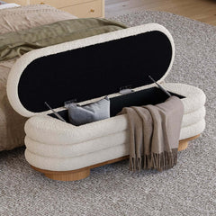 Modern Boucle Upholstered Storage Bench with Flip-Top Design Main Product Image