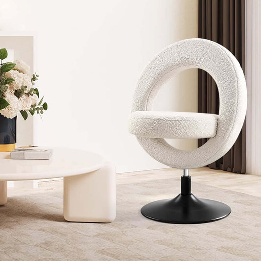 Modern Boucle Vanity Stool with Ring Back and Adjustable Height