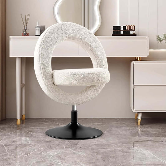 Modern Boucle Vanity Stool with Ring Back and Adjustable Height Main Product Image
