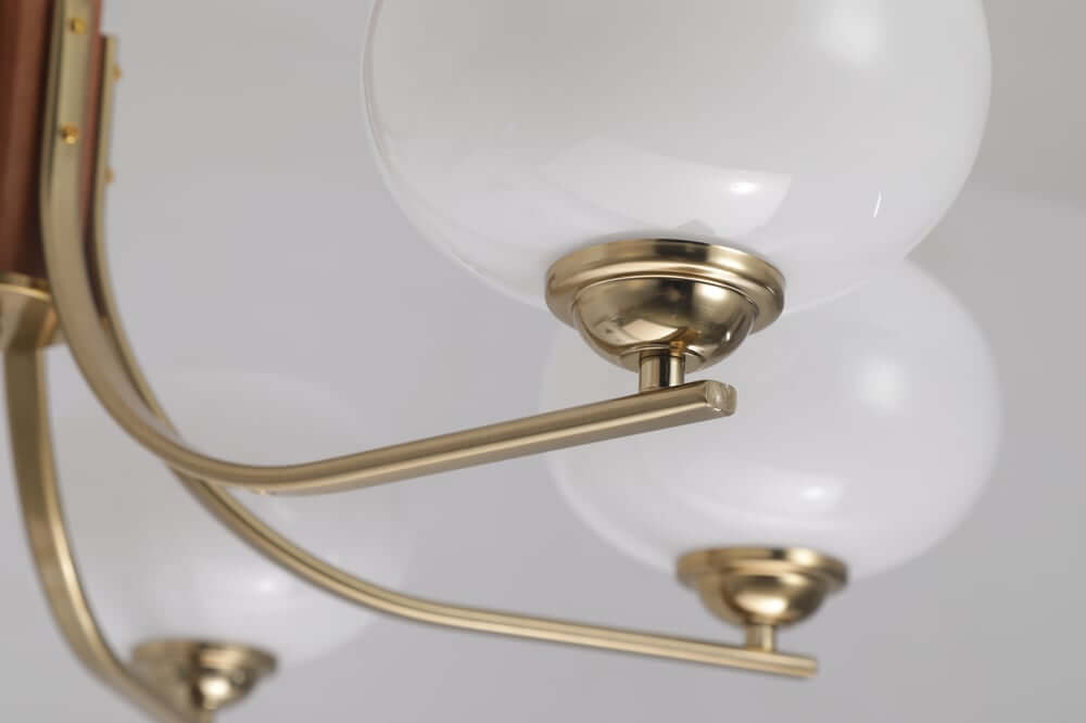 Modern Bowl Chandelier with Metal and Wood Accents