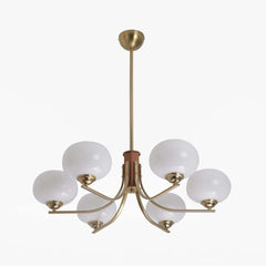 Modern Bowl Chandelier with Metal and Wood Accents