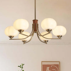 Modern Bowl Chandelier with Metal and Wood Accents