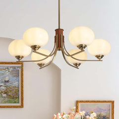 Modern Bowl Chandelier with Metal and Wood Accents