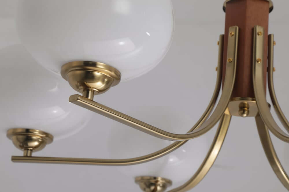 Modern Bowl Chandelier with Metal and Wood Accents