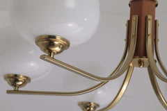 Modern Bowl Chandelier with Metal and Wood Accents