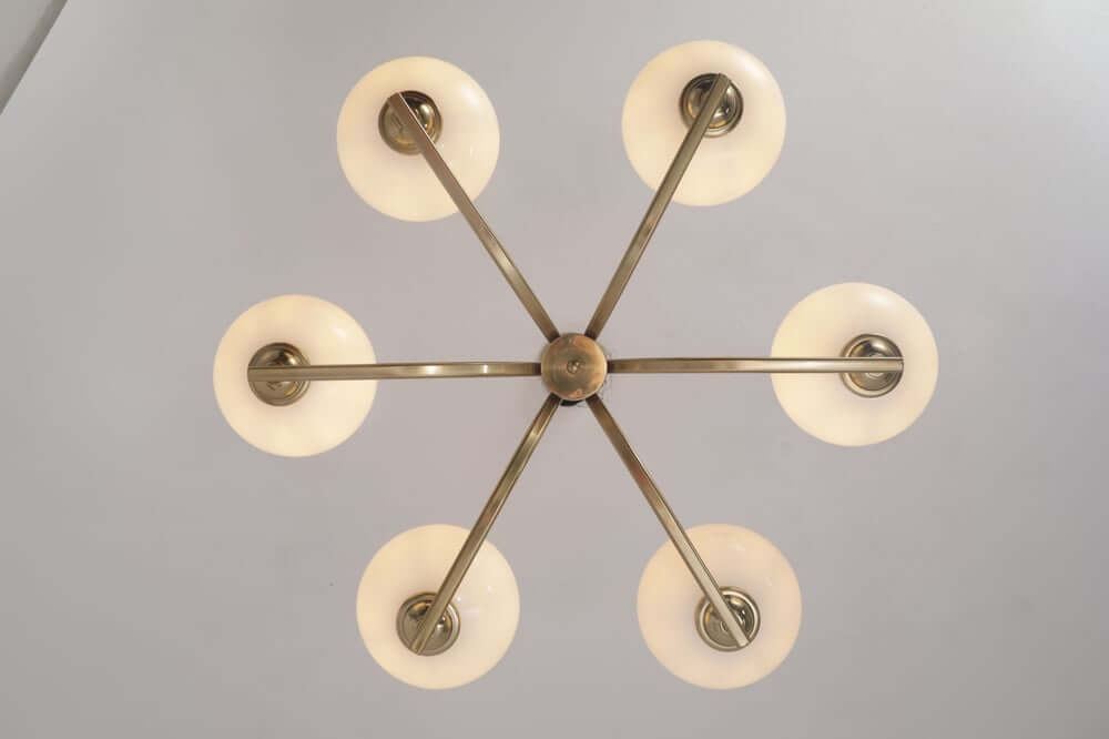 Modern Bowl Chandelier with Metal and Wood Accents