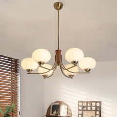 Modern Bowl Chandelier with Metal and Wood Accents Main Product Image