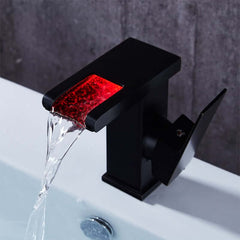 Modern Brass Bathroom Faucet with Waterfall Spout and LED Lighting